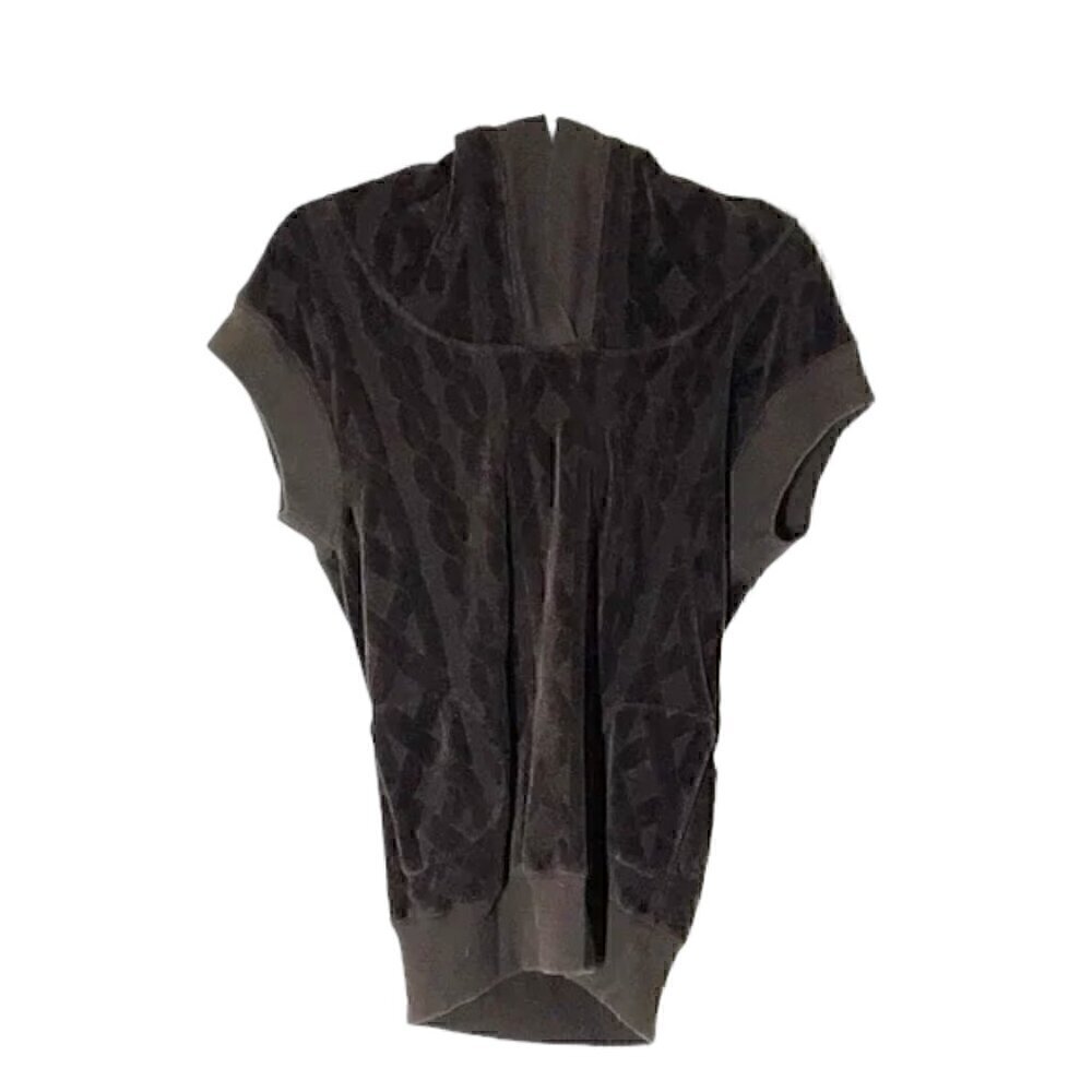 Vintage Y2K Juicy Couture Brown Embossed Short Sleeve Hoodie Velour Size Medium